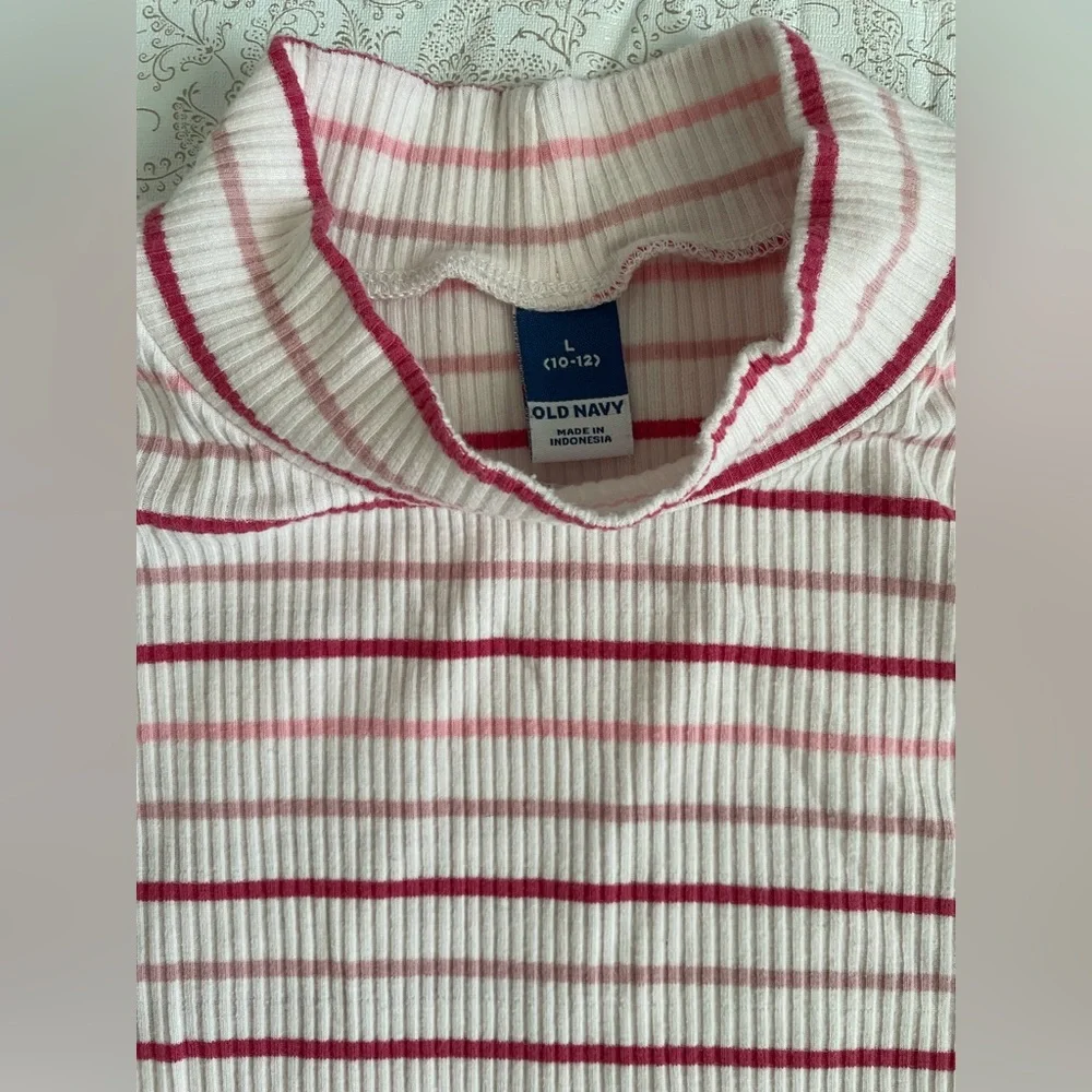 Old Navy Long Sleeve Tees Lot Of 3 Girls Sz L (10-12) Curled Hem Ribbed Striped